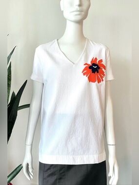 NWT Stella McCartney White Cotton Embroidered Poppy Patch Top - Small